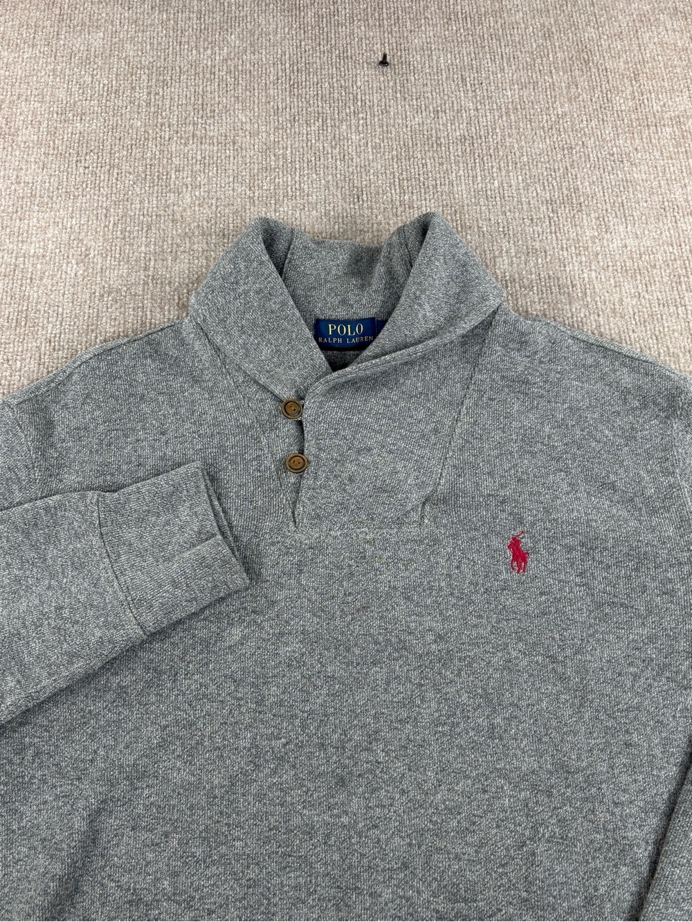 Polo Ralph Lauren Shawl Collar Sweater Men’s Large Gray Luxury Jersey Pullover